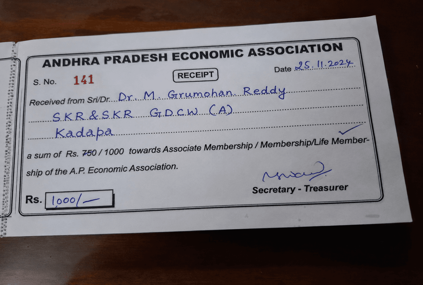 Life Membership — Andhra Pradesh Economic Association